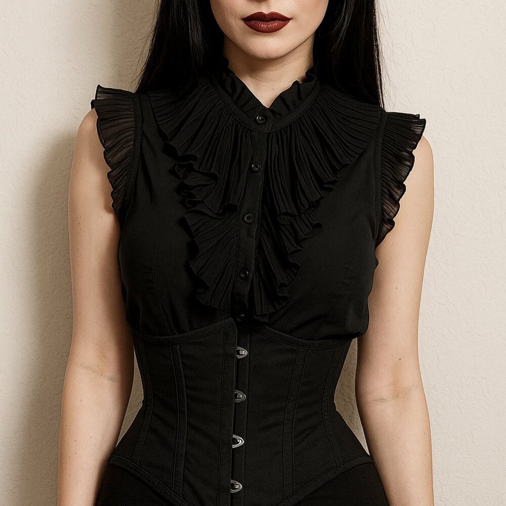 Twenty-one Black Ruffle Front Sleeveless Sheer Shirt Small
